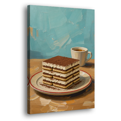Layered Tiramisu Slice with Espresso Cup - Canvas Wall Art - Side