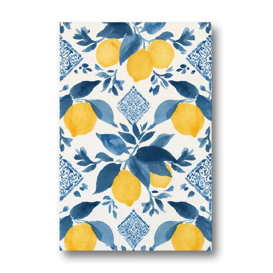 Lemon Art in Blue Majolica Tiles - Canvas Wall Art - Front