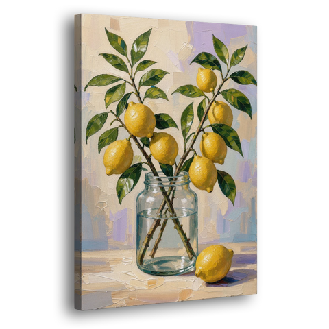Lemon Branches in a Glass Jar for the Kitchen - Canvas Wall Art - Side