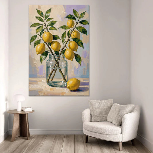 Lemon Branches in a Glass Jar for the Kitchen - Canvas Wall Art - Sofa - 40x60