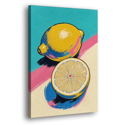 Lemon Kitchen Decor with Whole and Halved Lemons - Canvas Wall Art - Side