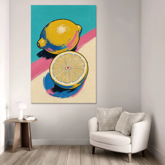 Lemon Kitchen Decor with Whole and Halved Lemons - Canvas Wall Art - Sofa - 40x60