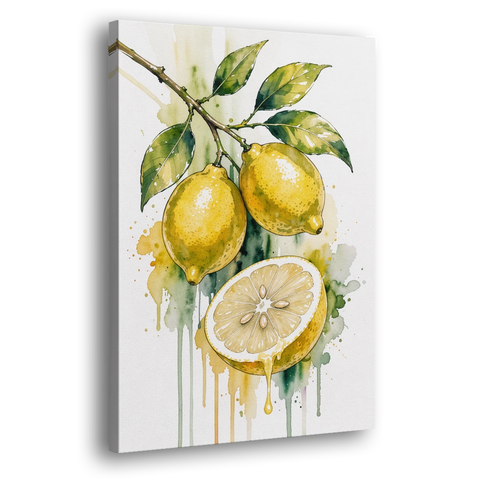 Lemon Painting Canvas with Dripping Cut Half - Canvas Wall Art - Side