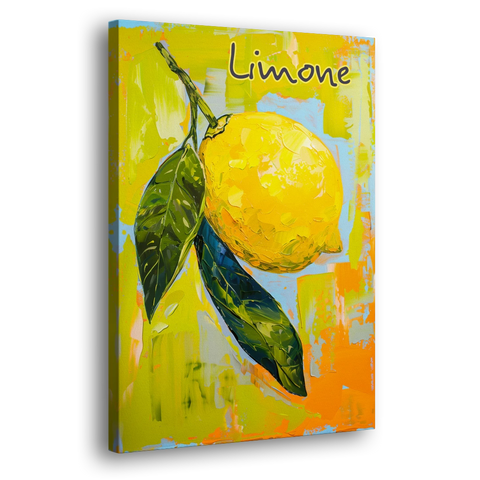 Lemon Painting with Glossy Leaves - Canvas Wall Art - Side