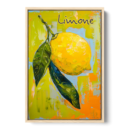 Lemon Painting with Glossy Leaves - Oak Framed Canvas Wall Art - Front