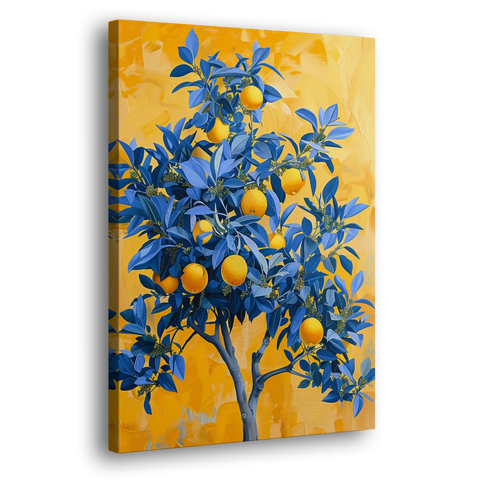 Lemon Tree Wall Art in Blue and Gold - Canvas Wall Art - Side