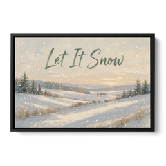 Let It Snow Over a Quiet Winter Farm - Black Framed Canvas Wall Art - Front