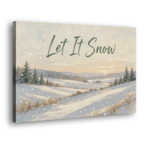 Let It Snow Over a Quiet Winter Farm - Canvas Wall Art - Side