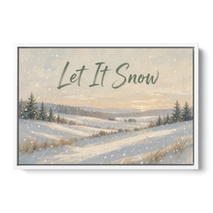 Let It Snow Over a Quiet Winter Farm - White Framed Canvas Wall Art - Front