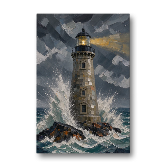 Lighthouse in Storm Painting - Canvas Wall Art - Front