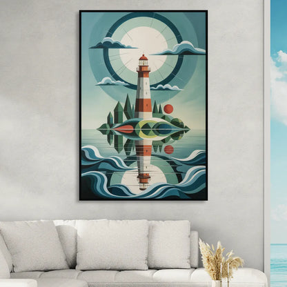 Lighthouse on the Island Sitting Room - Black Canvas Wall Art