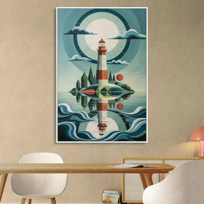 Lighthouse on the Island Sitting Room - White Canvas Wall Art