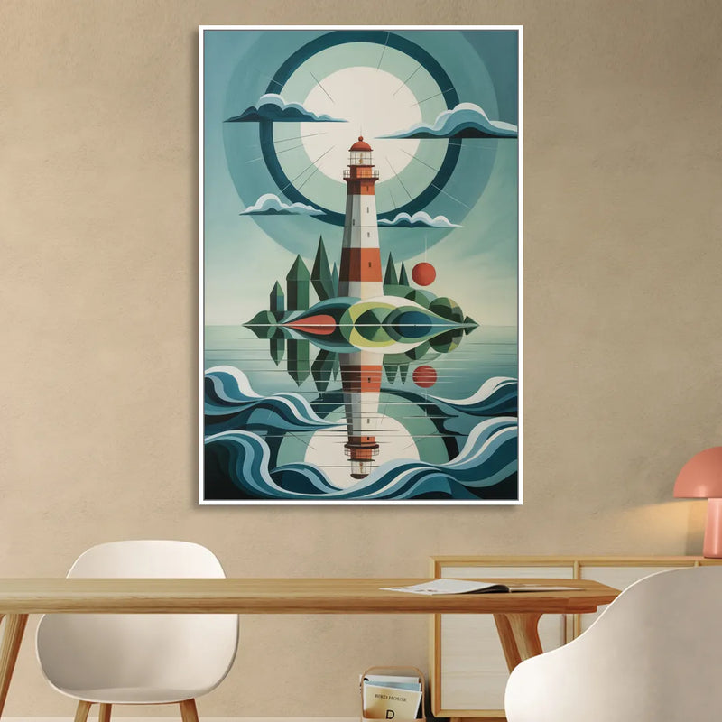 Lighthouse on the Island Sitting Room - White Canvas Wall Art