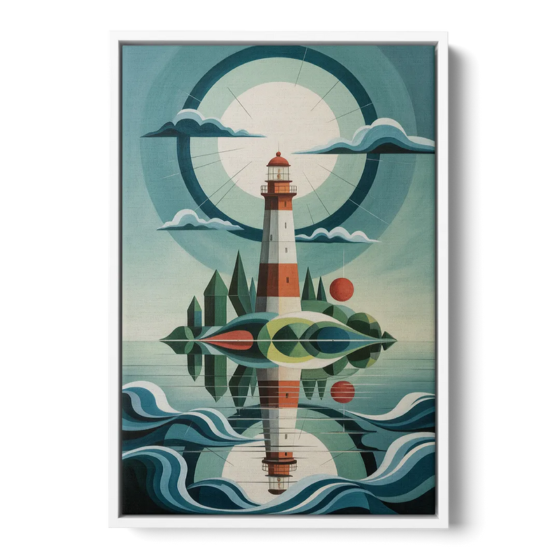 Lighthouse on the Island Front - White Canvas Wall Art