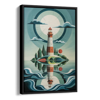 Lighthouse on the Island Side - Black Canvas Wall Art