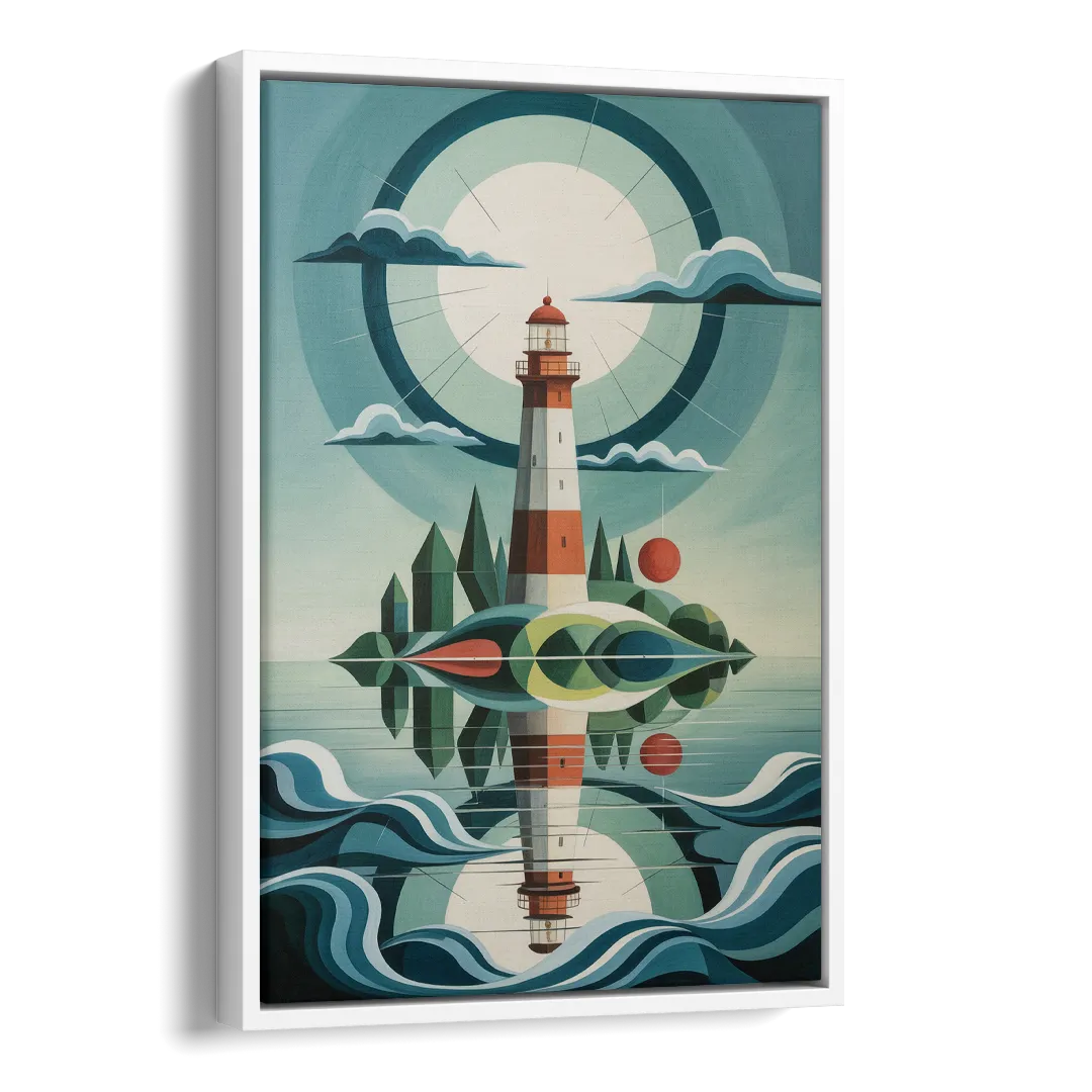 Lighthouse on the Island Side - White Canvas Wall Art