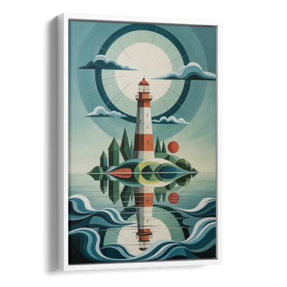 Lighthouse on the Island Side - White Canvas Wall Art