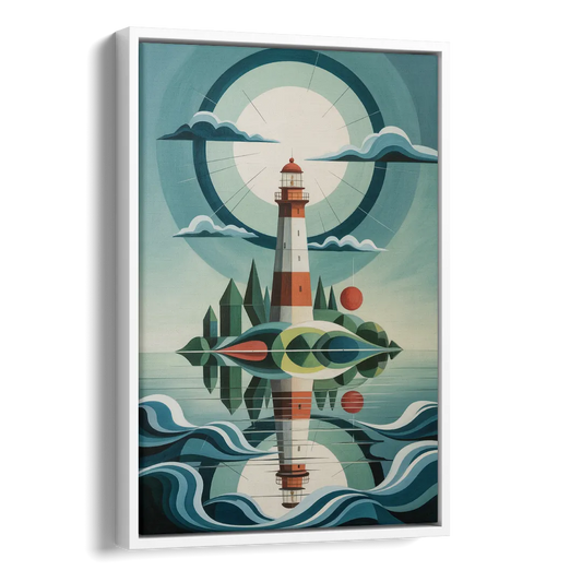 Lighthouse on the Island Side - White Canvas Wall Art