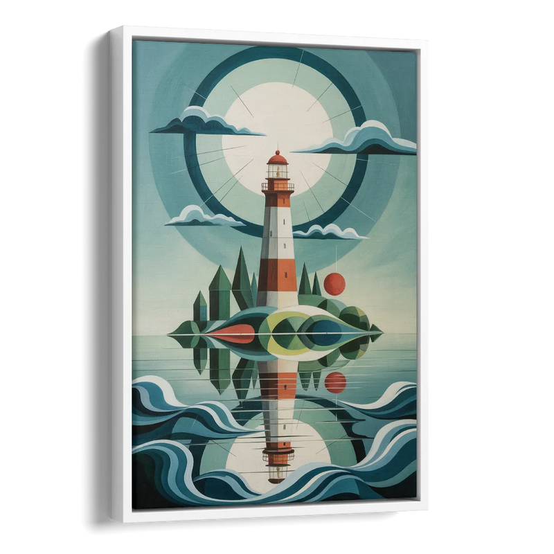 Lighthouse on the Island Side - White Canvas Wall Art