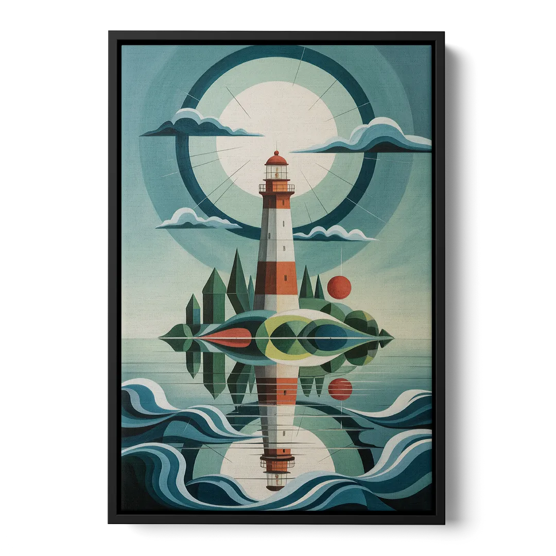 Lighthouse on the Island Front - Black Canvas Wall Art