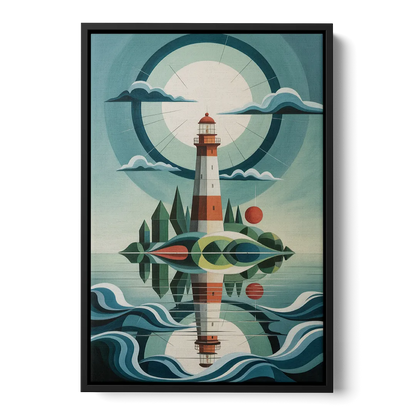 Lighthouse on the Island Front - Black Canvas Wall Art