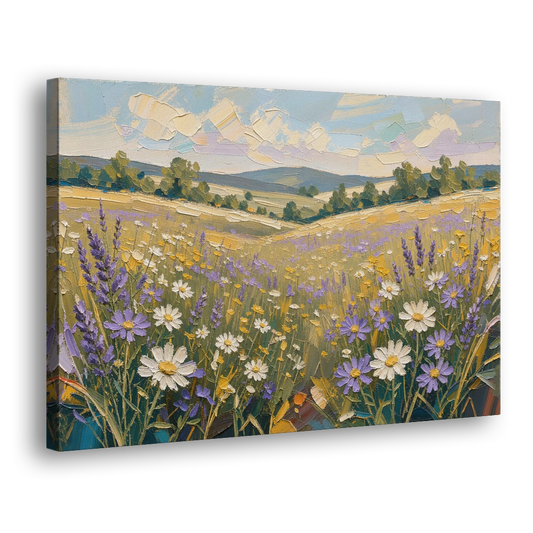 Lilac Asters in a Summer Meadow for the Bedroom - Canvas Wall Art - Side