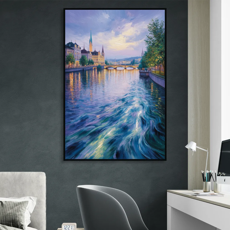 Limmat River Serenity Sitting Room - Black Canvas Wall Art