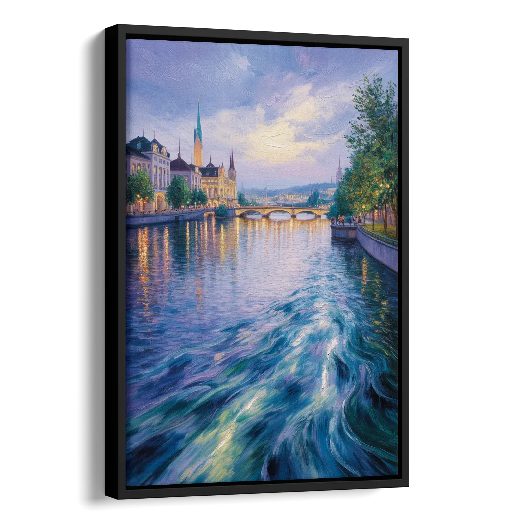 Limmat River Serenity Side - Black Canvas Wall Art