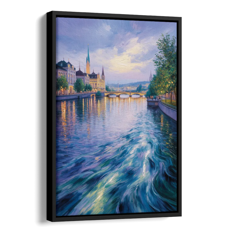 Limmat River Serenity Side - Black Canvas Wall Art