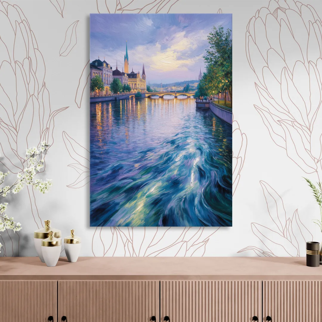 Limmat River Serenity Sitting Room - Canvas Wall Art