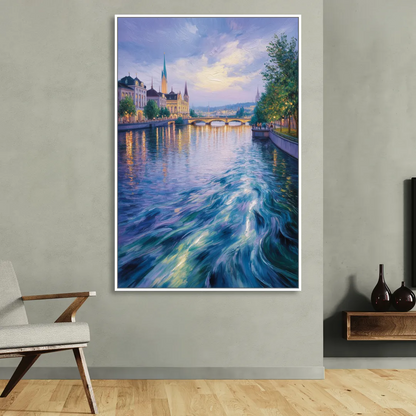 Limmat River Serenity Sitting Room - White Canvas Wall Art
