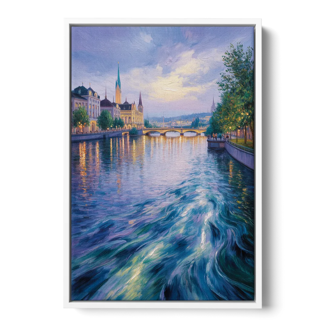 Limmat River Serenity Front - White Canvas Wall Art