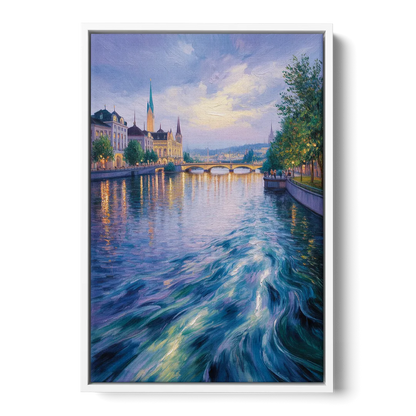 Limmat River Serenity Front - White Canvas Wall Art