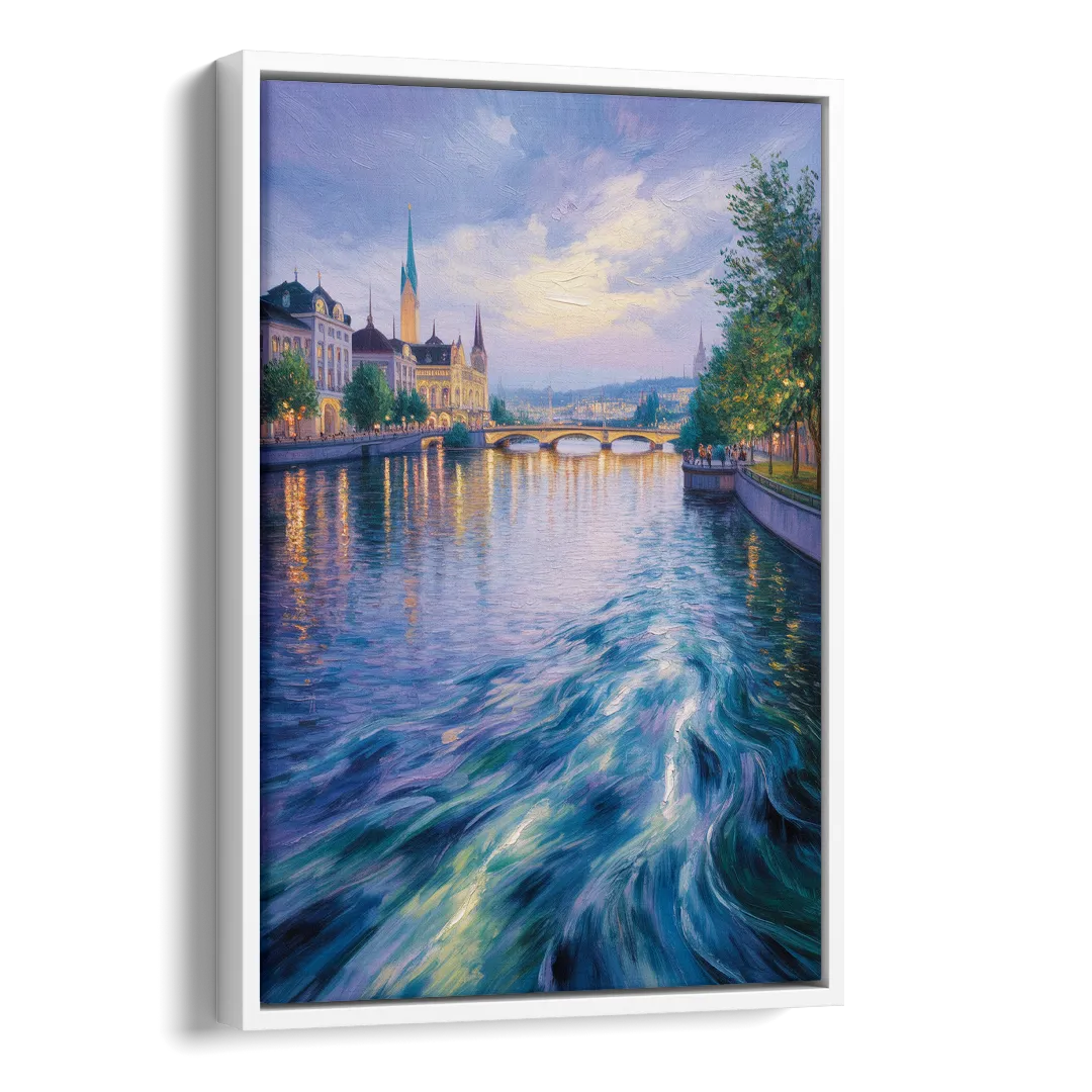 Limmat River Serenity Side - White Canvas Wall Art