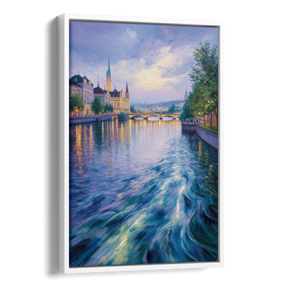 Limmat River Serenity Side - White Canvas Wall Art
