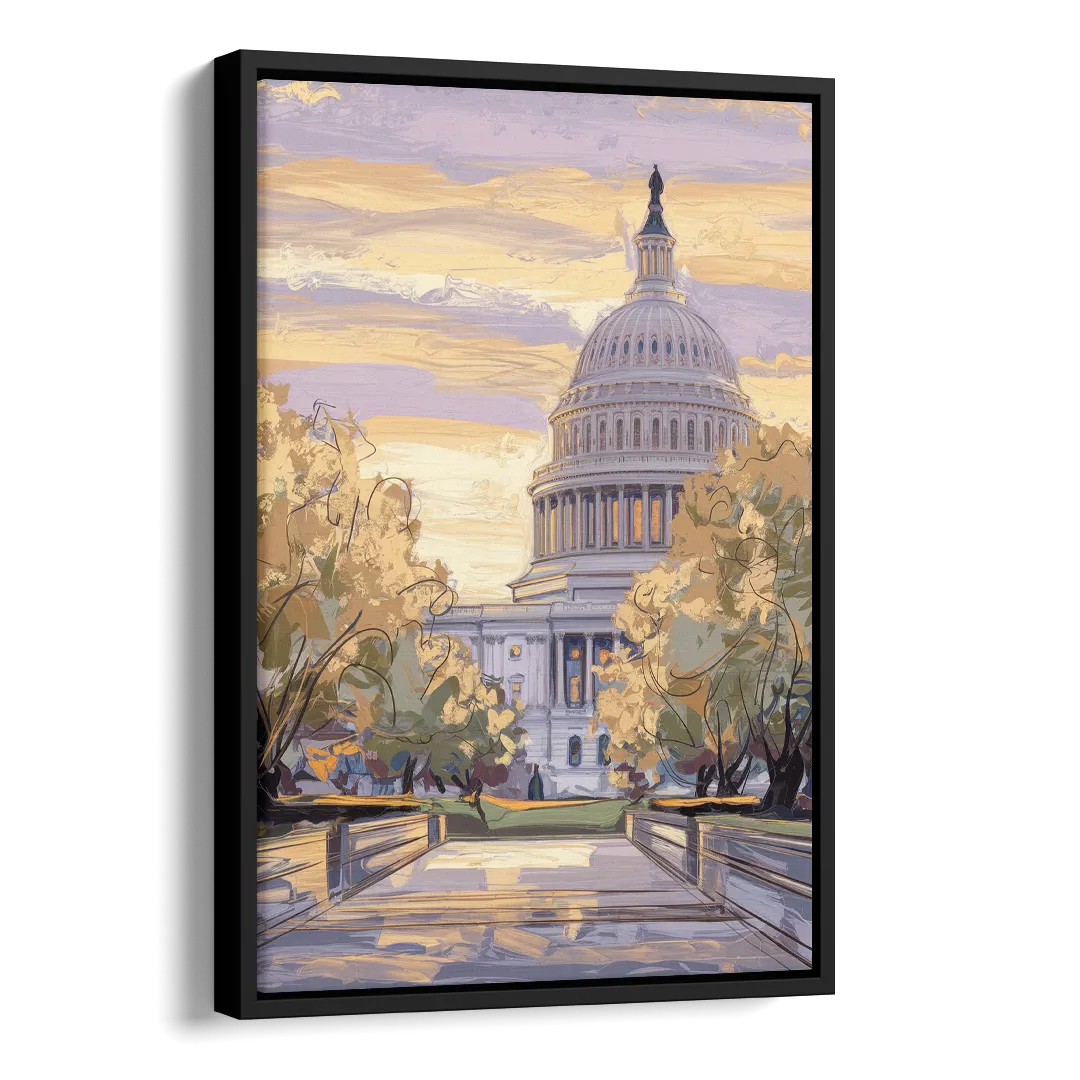 Lincoln Capitol Building Side - Black Canvas Wall Art