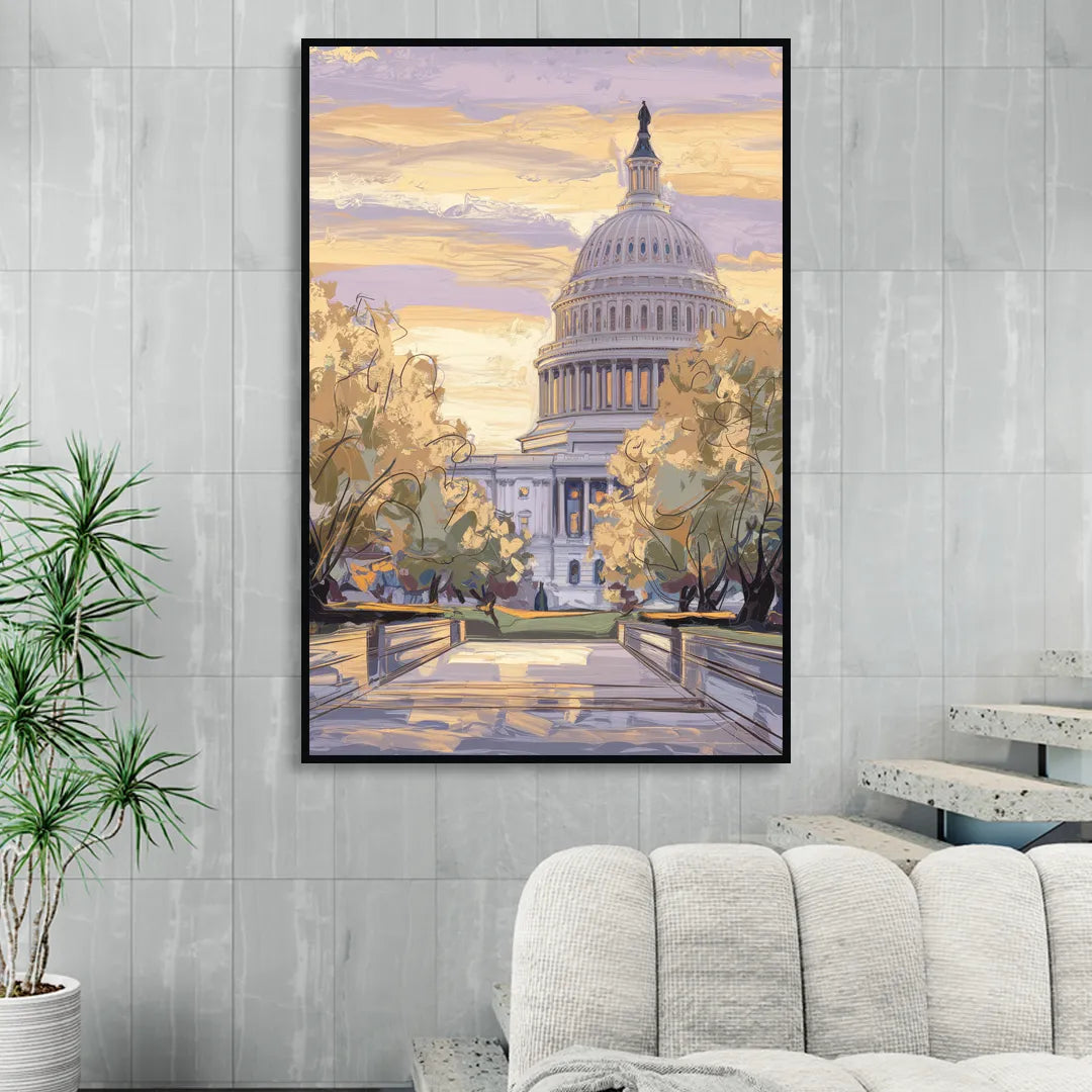 Lincoln Capitol Building Living Room - Black Canvas Wall Art