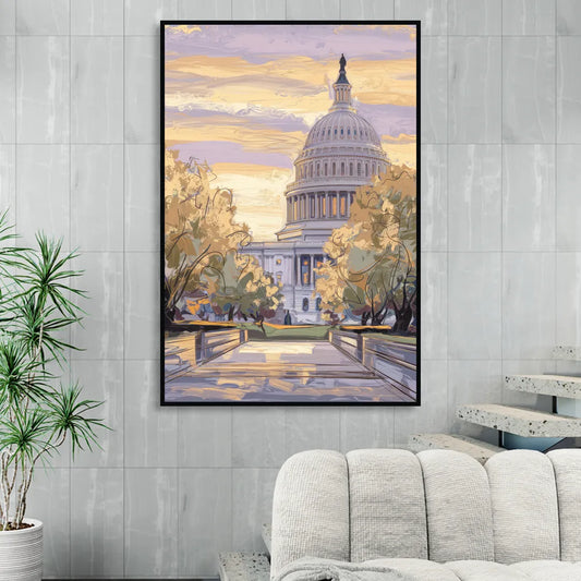 Lincoln Capitol Building Living Room - Black Canvas Wall Art