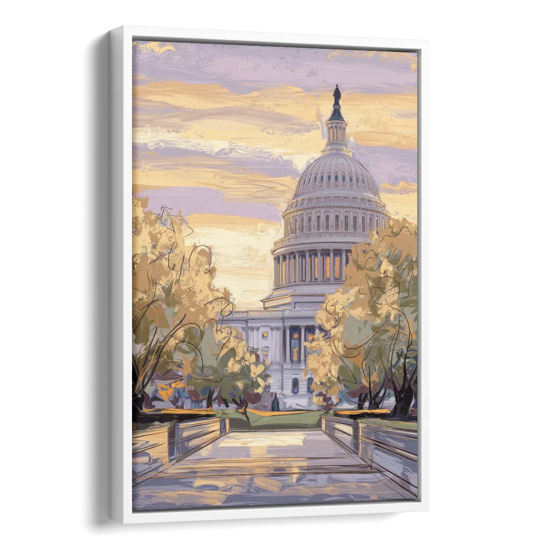 Lincoln Capitol Building Side - White Canvas Wall Art
