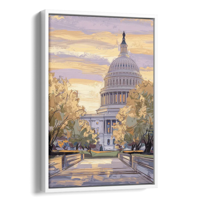 Lincoln Capitol Building Side - White Canvas Wall Art