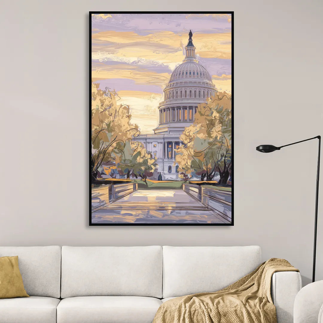 Lincoln Capitol Building Sitting Room - Black Canvas Wall Art