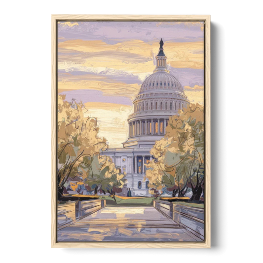 Lincoln Capitol Building - Oak Framed Canvas Wall Art - Front