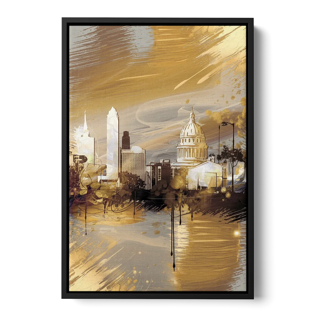 Lincoln Downtown Streetscape Front - Black Canvas Wall Art