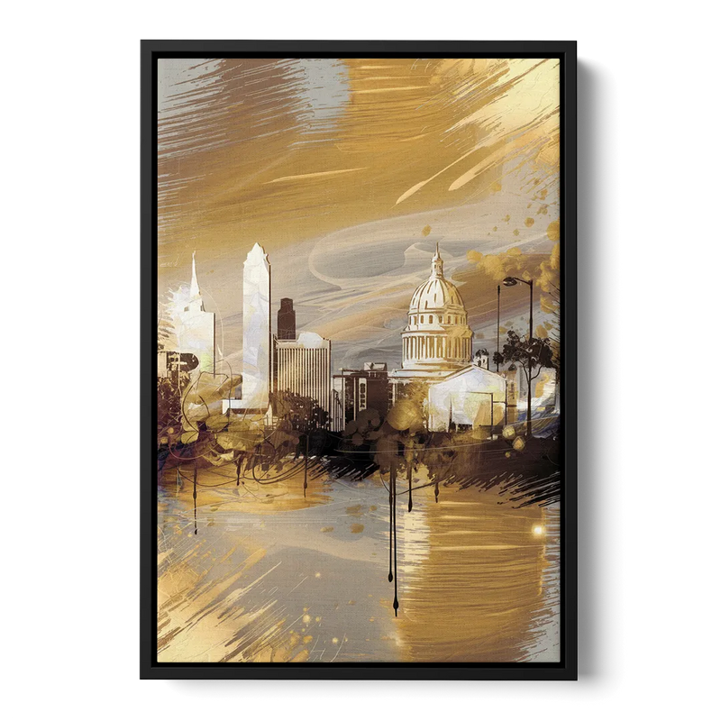 Lincoln Downtown Streetscape Front - Black Canvas Wall Art