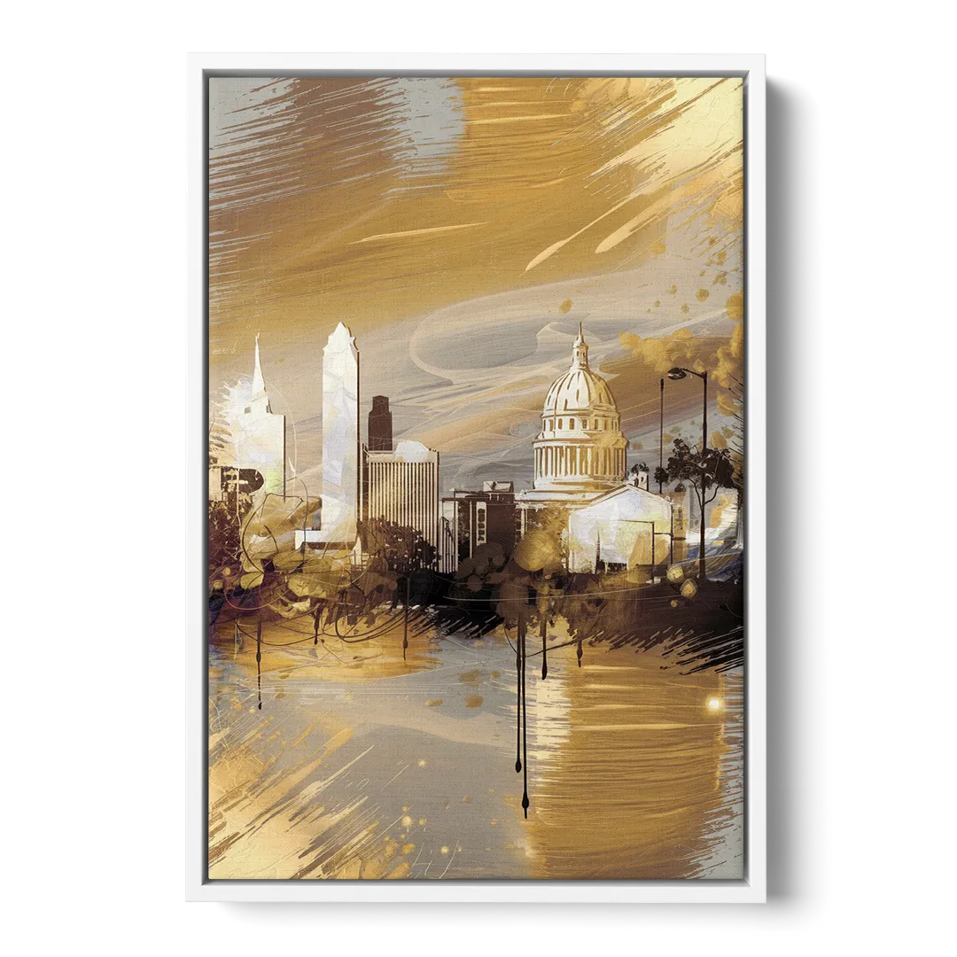 Lincoln Downtown Streetscape Front - White Canvas Wall Art