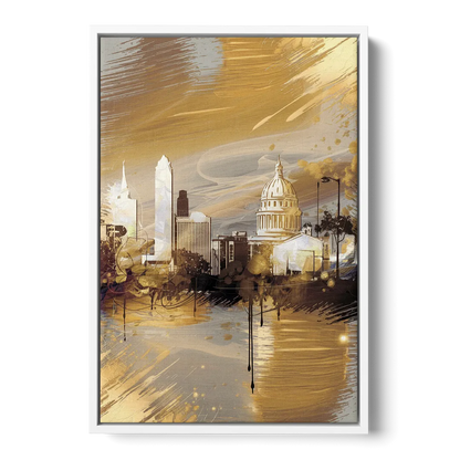 Lincoln Downtown Streetscape Front - White Canvas Wall Art