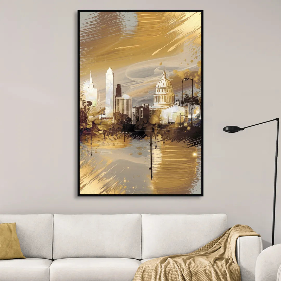 Lincoln Downtown Streetscape Living Room - Black Canvas Wall Art