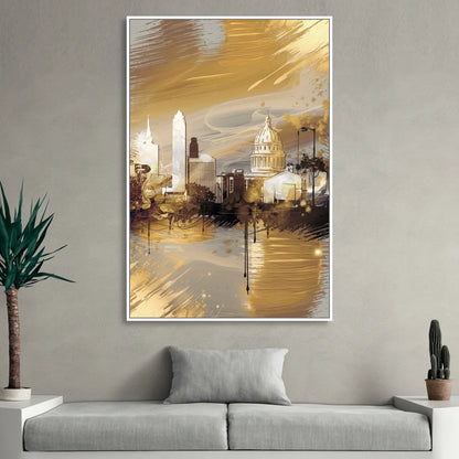 Lincoln Downtown Streetscape Living Room - White Canvas Wall Art