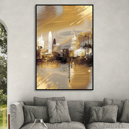 Lincoln Downtown Streetscape Sitting Room - Black Canvas Wall Art