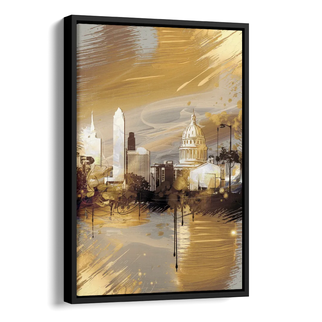 Lincoln Downtown Streetscape Side - Black Canvas Wall Art